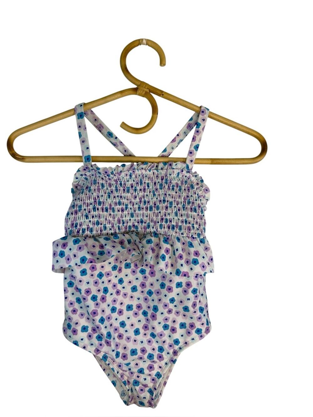 Cat & Jack Toddler Floral Smocked One-Piece Swimsuit - Purple/Blue size 5T